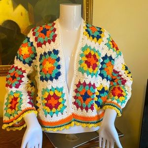 Hand Knit Granny Square Crop Sweater